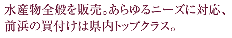 水産物全般を販売。あらゆるニーズに対応、前浜の買付けは県内トップクラス。